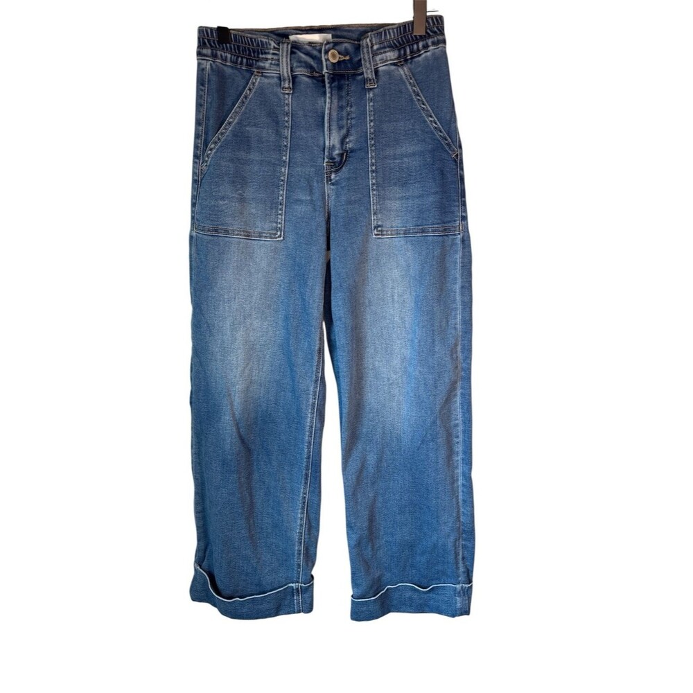 Vervet Jeans Womens 25 Blue Baggy Wide High Rise Super Soft Cuffed Denim Staple